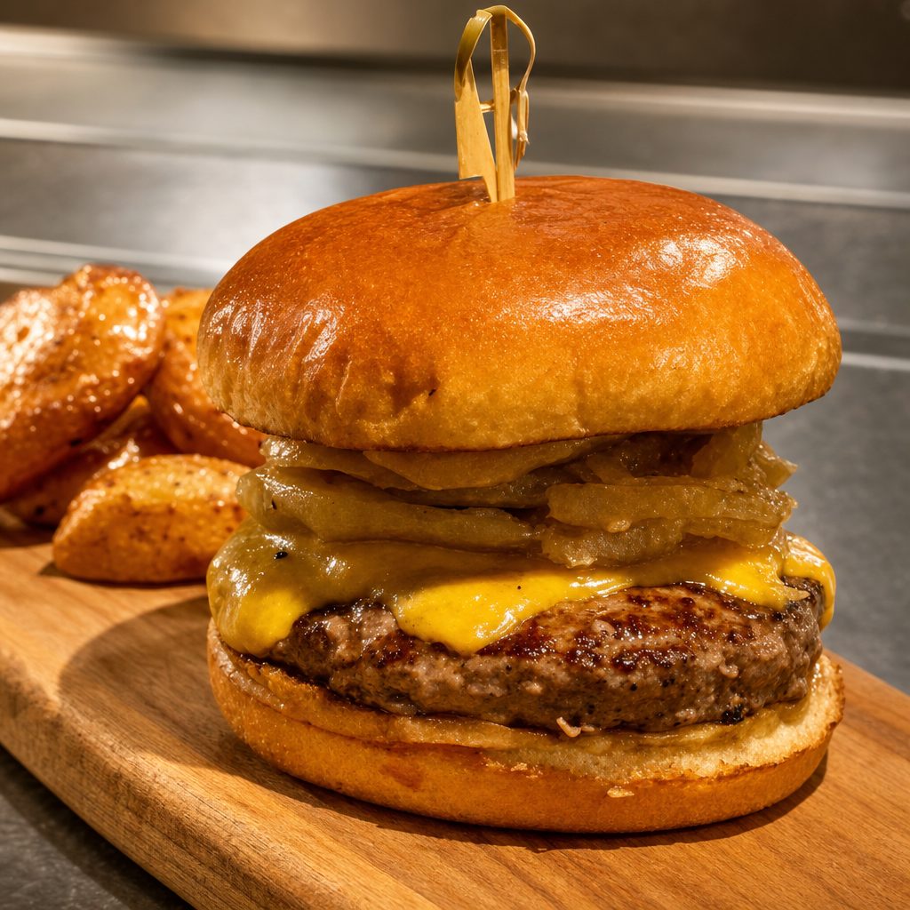 Sticky Burger with BBQ.