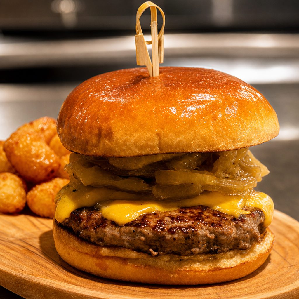 Sticky Burger with BBQ.