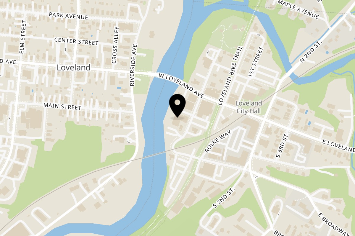 Map showing the location of E+O Kitchen Loveland on 115 S Karl Brown Wy Suite A in Loveland